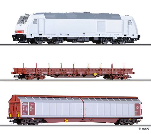tillig tt 01424 starterset analog diesellokomotive „traxx br 285 mit zwei gueterwagen epoche vi