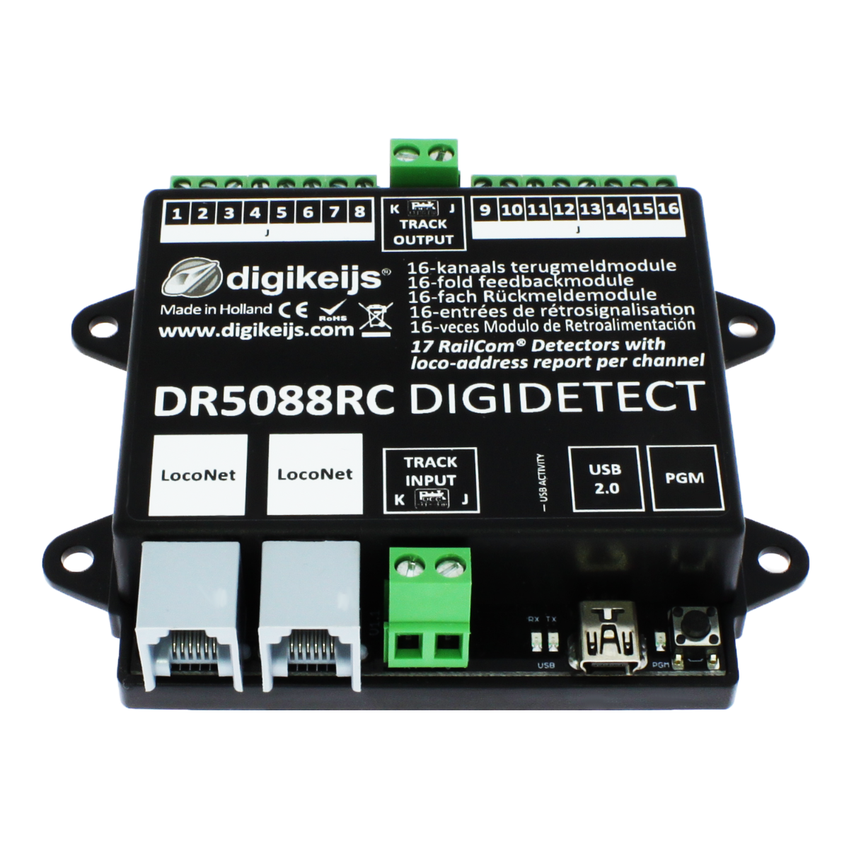 Digikeijs DR5088RC DIGIDETECT 16 fach RAILCOM Rueckmeldemodul mit Belegungserkennung
