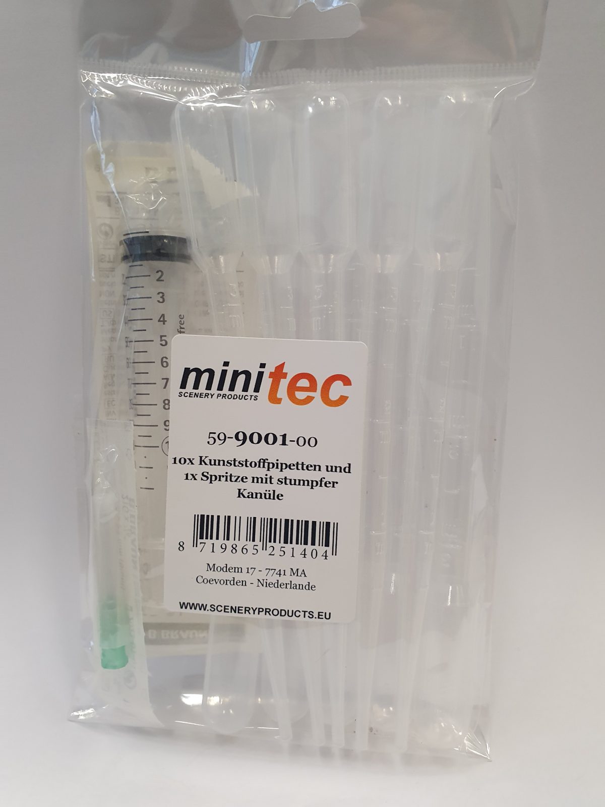 MiniTec 59 9001 00 Kunststoffpipetten 10x und Spritze mit stumpfer Kanuele 1x