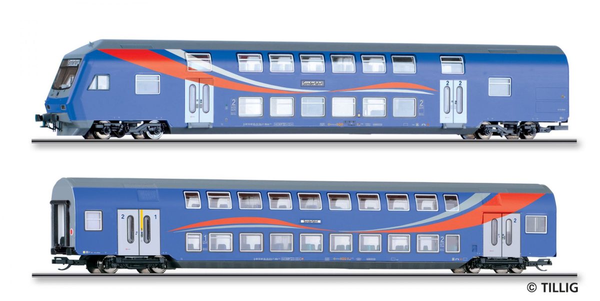 Tillig TT 01064 Reisezugwagenset der SRI bestehend aus einem Steuerwagen DBzf 761 und einem Doppelstockwagen 1.2. Klasse DABz755 Epoche VI