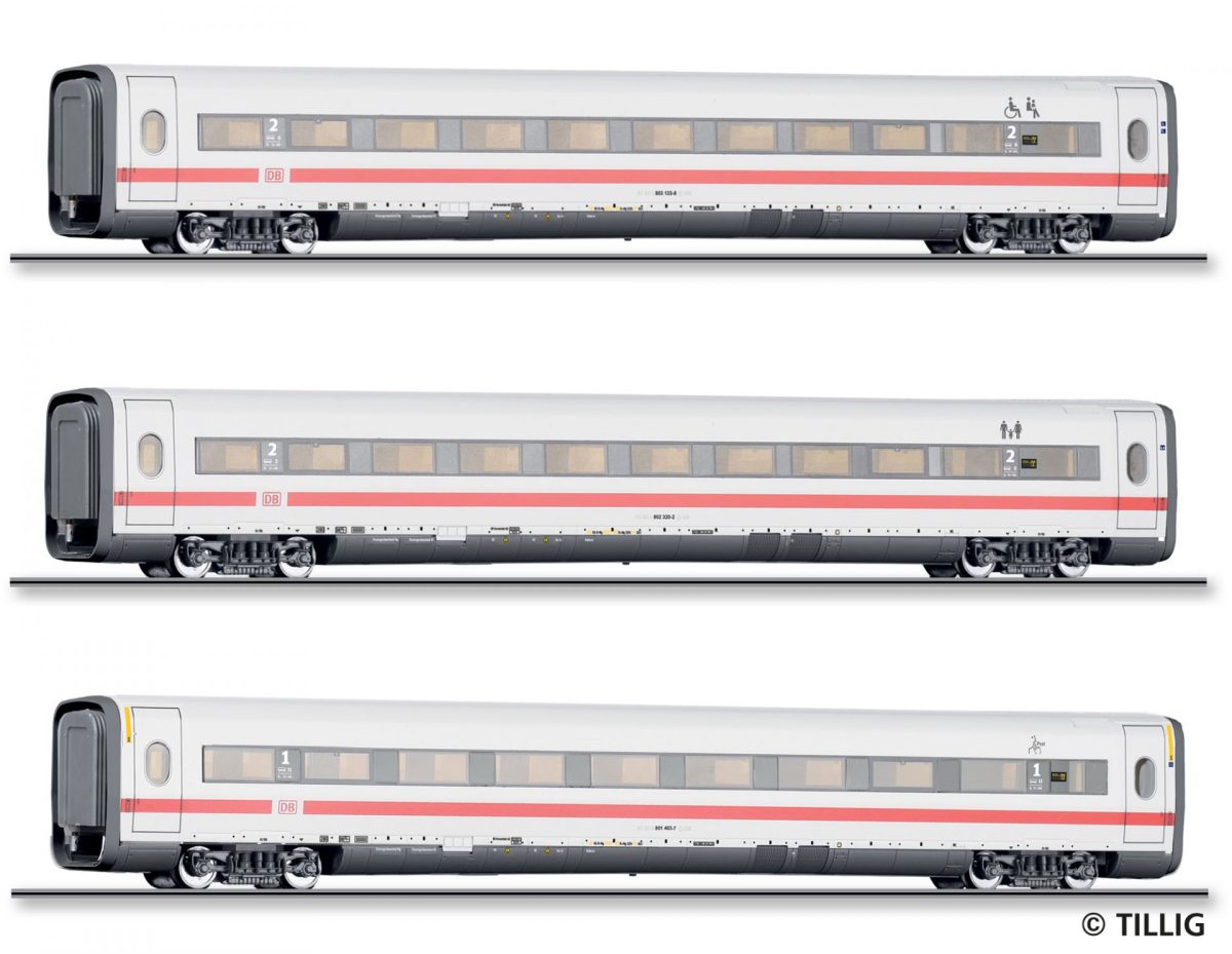 Tillig TT 01082 ICE 1 Set „Redesign bestehend aus einem Reisezugwagen 1. Klasse und zwei Reisezugwagen 2. Klasse Teil 3 Epoche VI